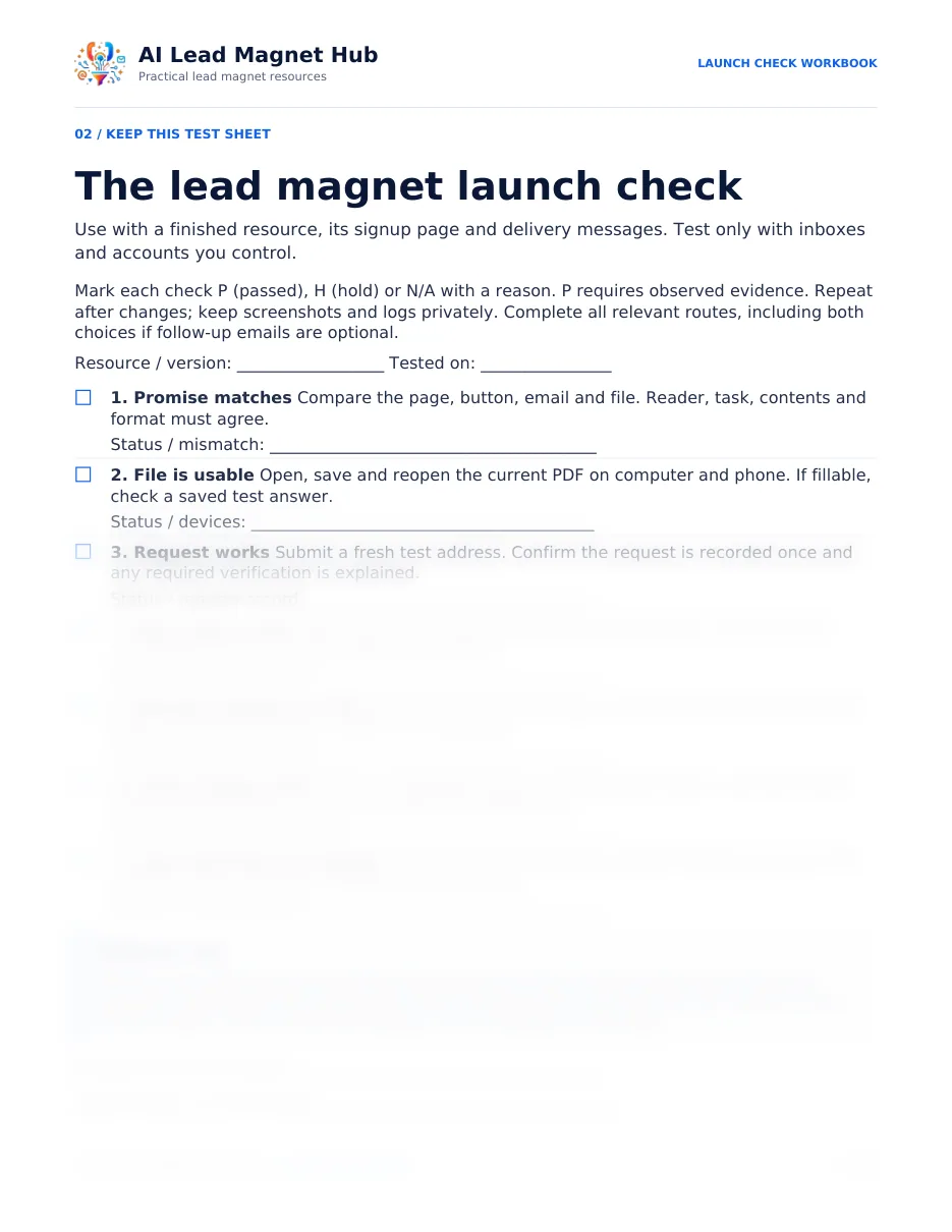 Preview of the seven-check launch test sheet